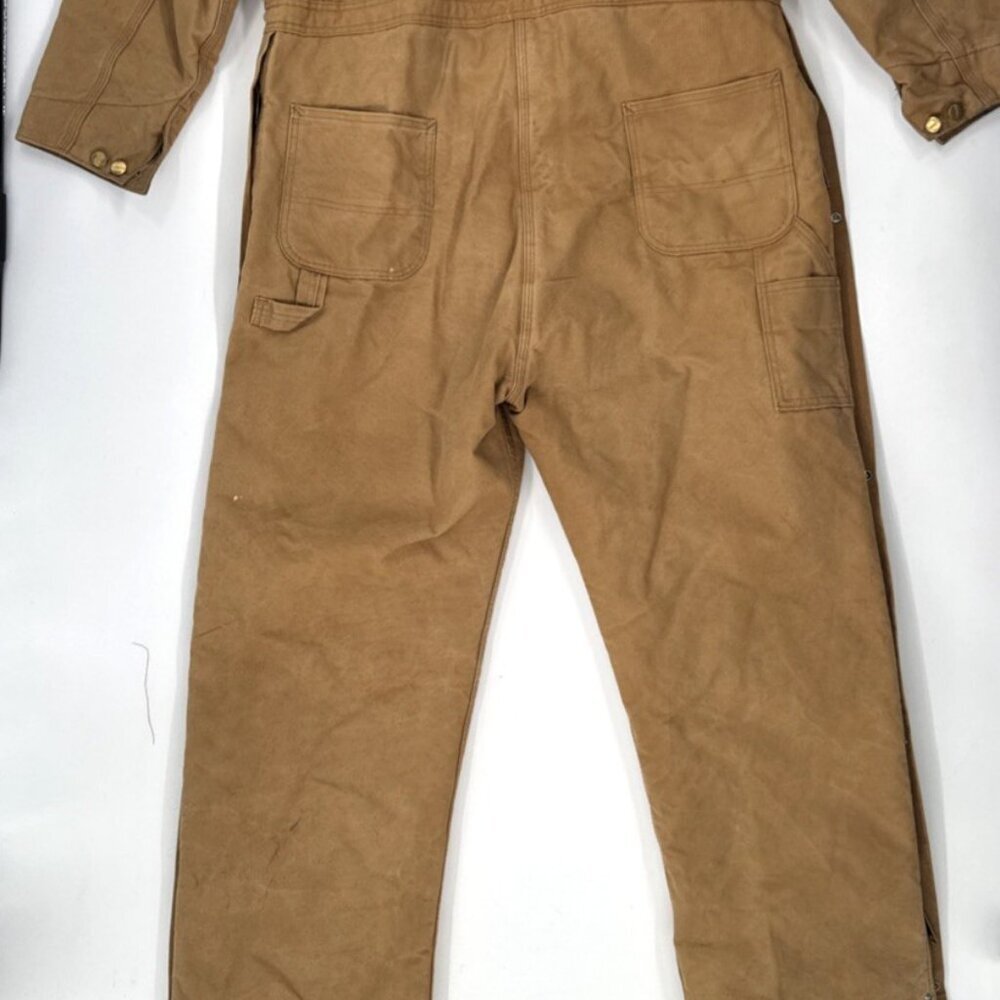 Vintage Carhartt Coveralls Quilted Insulated Duck Tan Mens 48 Red Lined X01 BRN - Picture 14 of 16